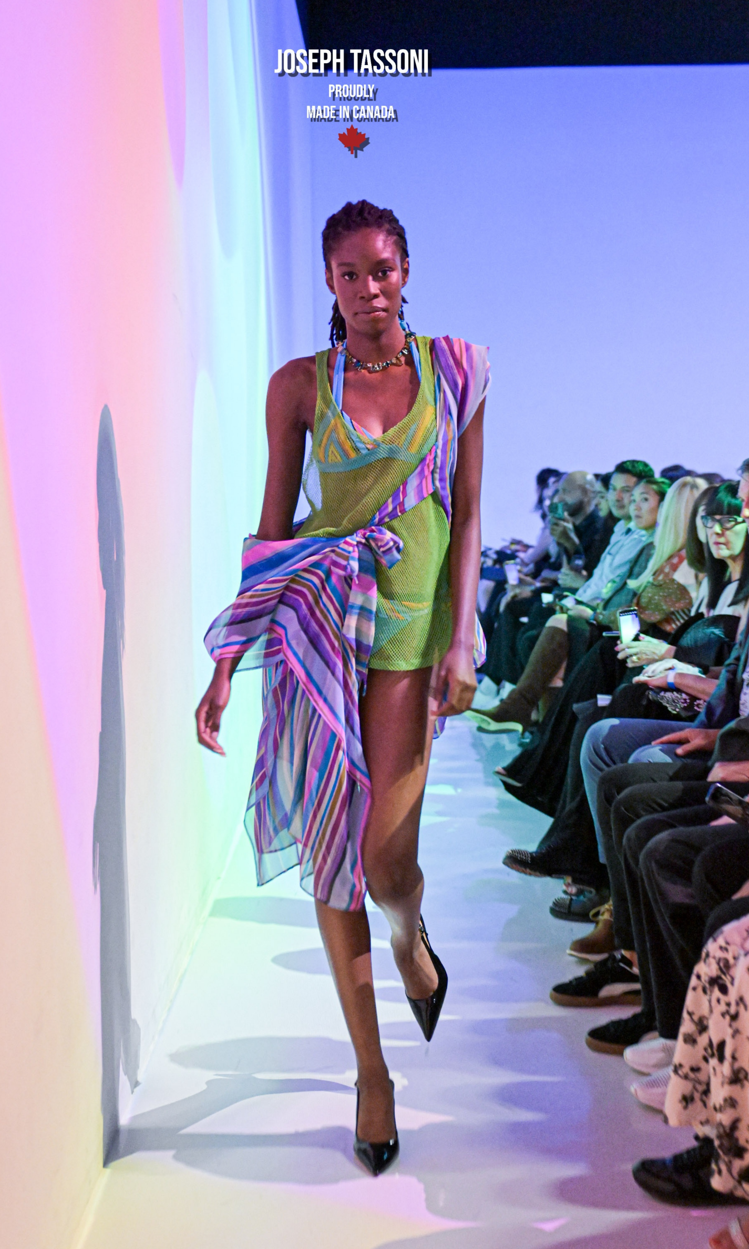 Joseph Tassoni Silk Kimono with Mesh Tank Top & Striped Bikini