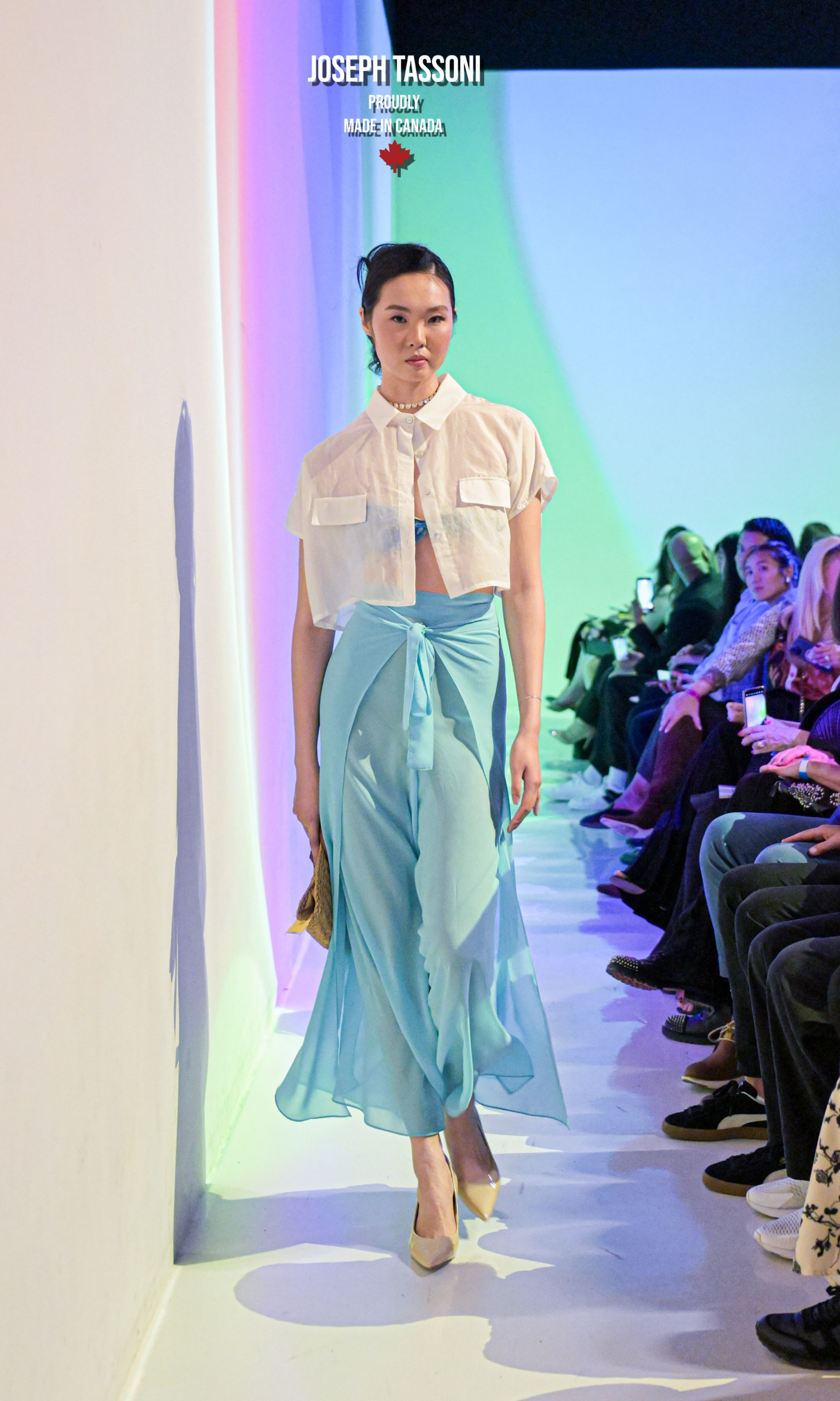 Joseph Tassoni Convertible Top & Silk Chiffon Melange Wrap Pant