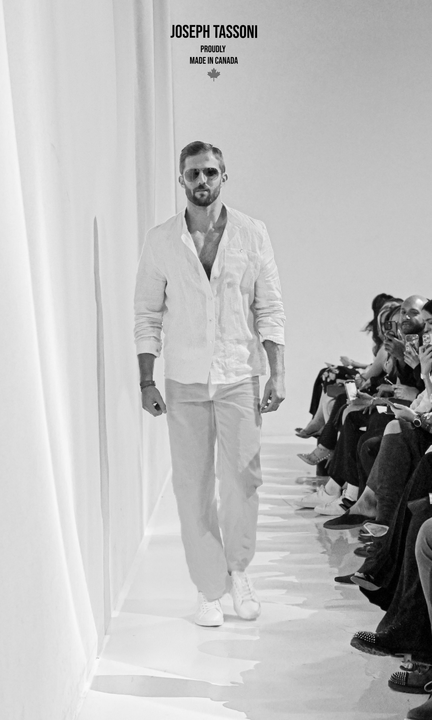 The Joseph Tassoni Men’s Linen Cross-Directionline Striped Shirt paired with Elastic-Waist Linen Trouser