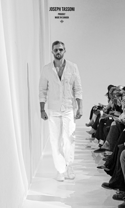 The Joseph Tassoni Men’s Linen Cross-Directionline Striped Shirt paired with Elastic-Waist Linen Trouser