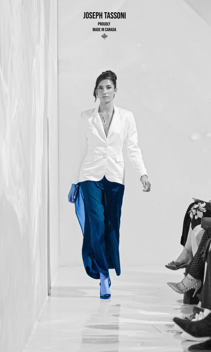 The Joseph Tassoni Ladies Silk Sateen Blazer paired with Flowing Chiffon-Suiting Pants