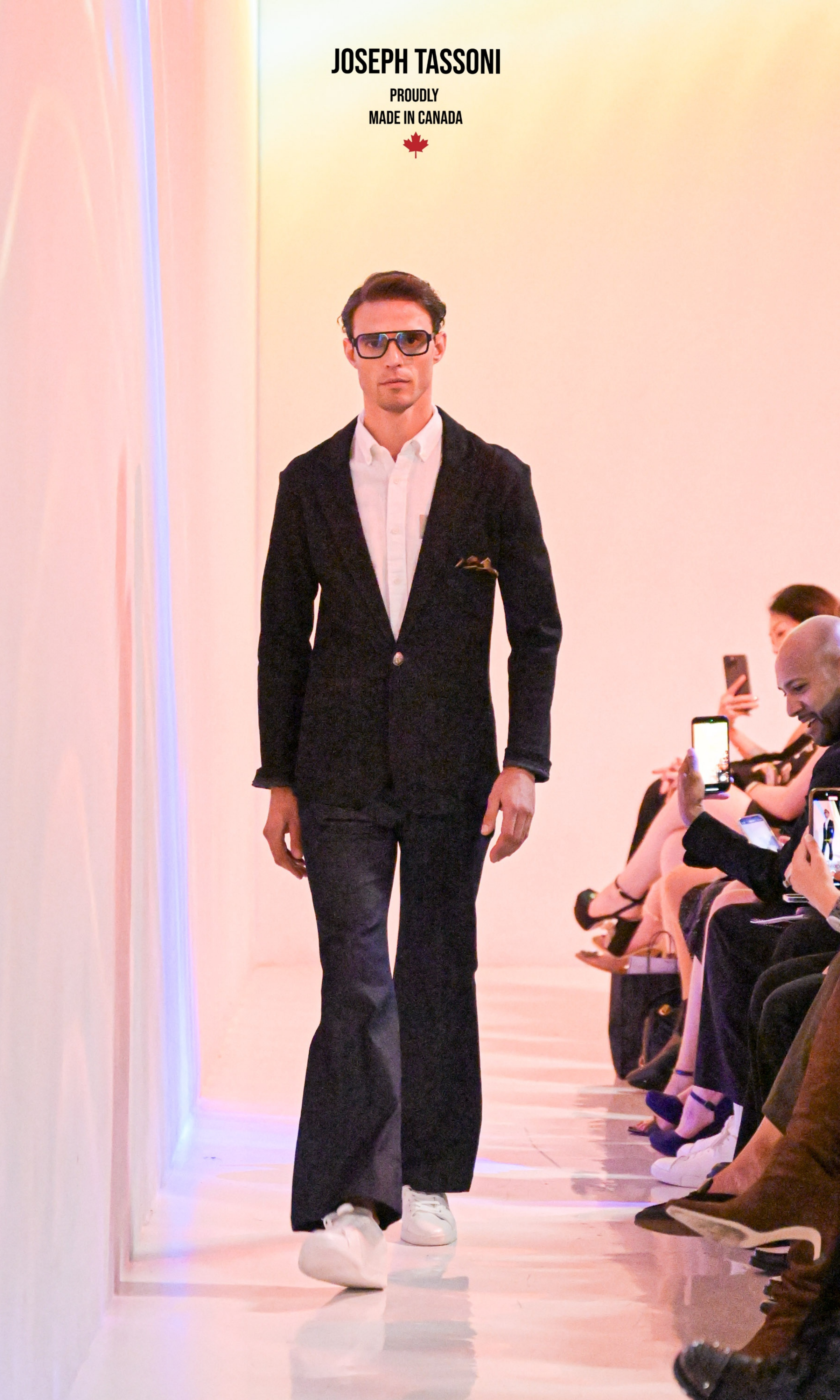 Joseph Tassoni Denim Blazer paired seamlessly with the Matching Denim Pleated Trousers