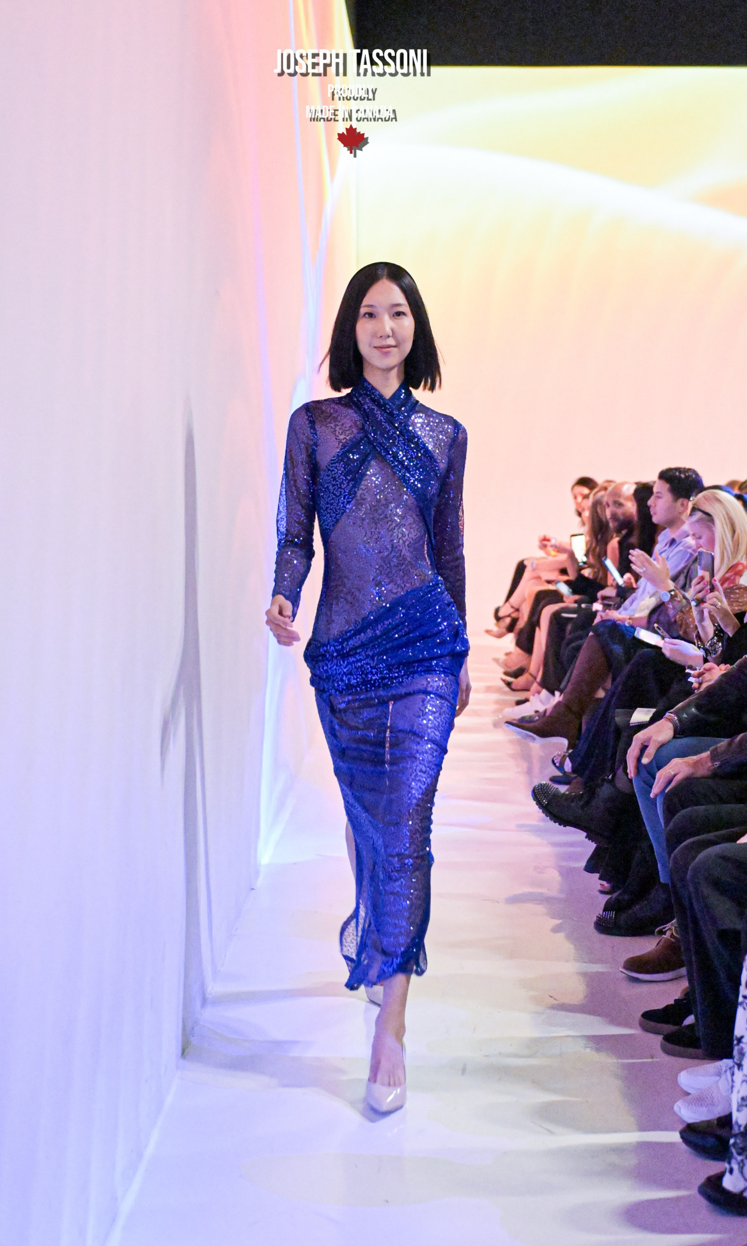 Joseph Tassoni Sequin Payette Cross-Chest Red Carpet Gown