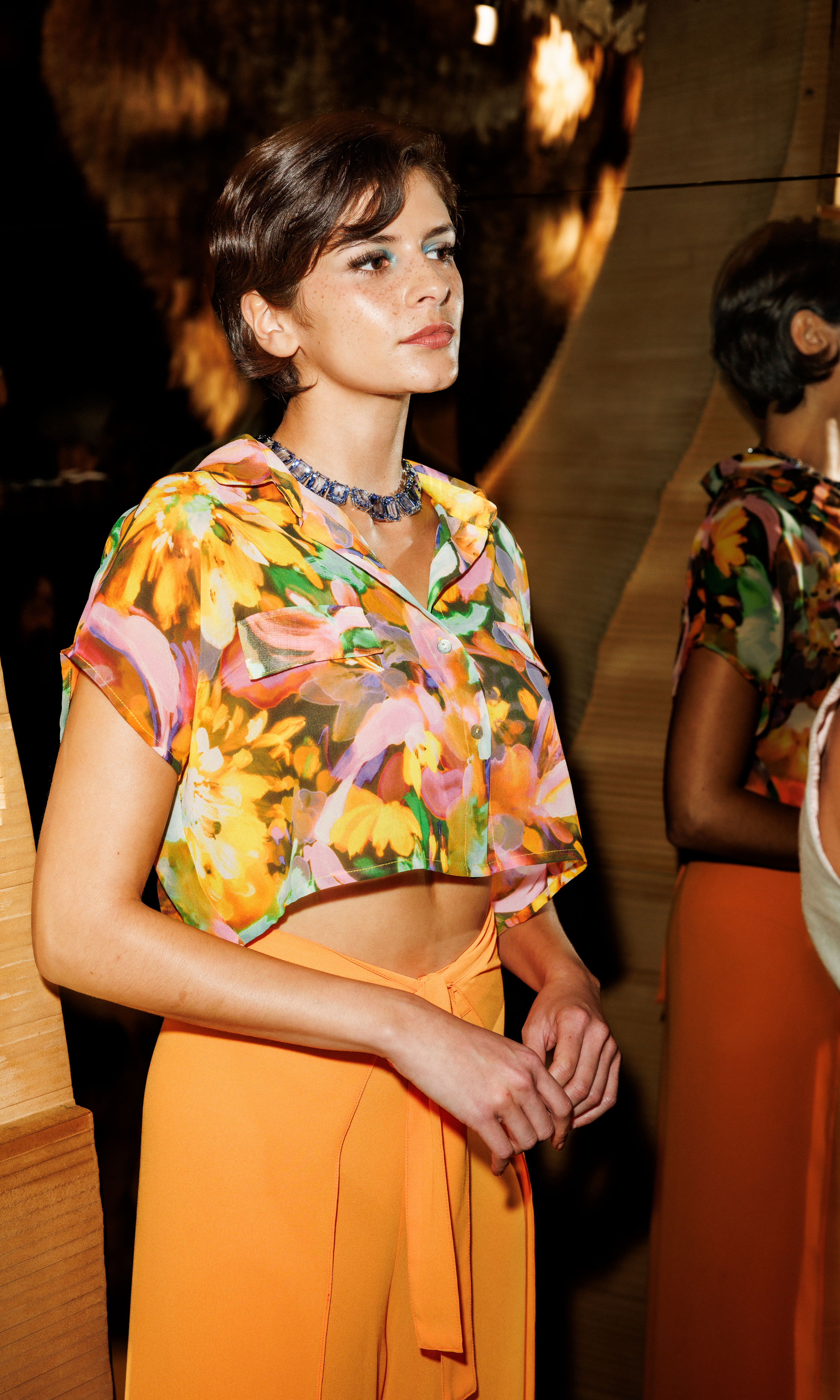 Joseph Tassoni Convertible Top & Silk Chiffon Melange Wrap Pant