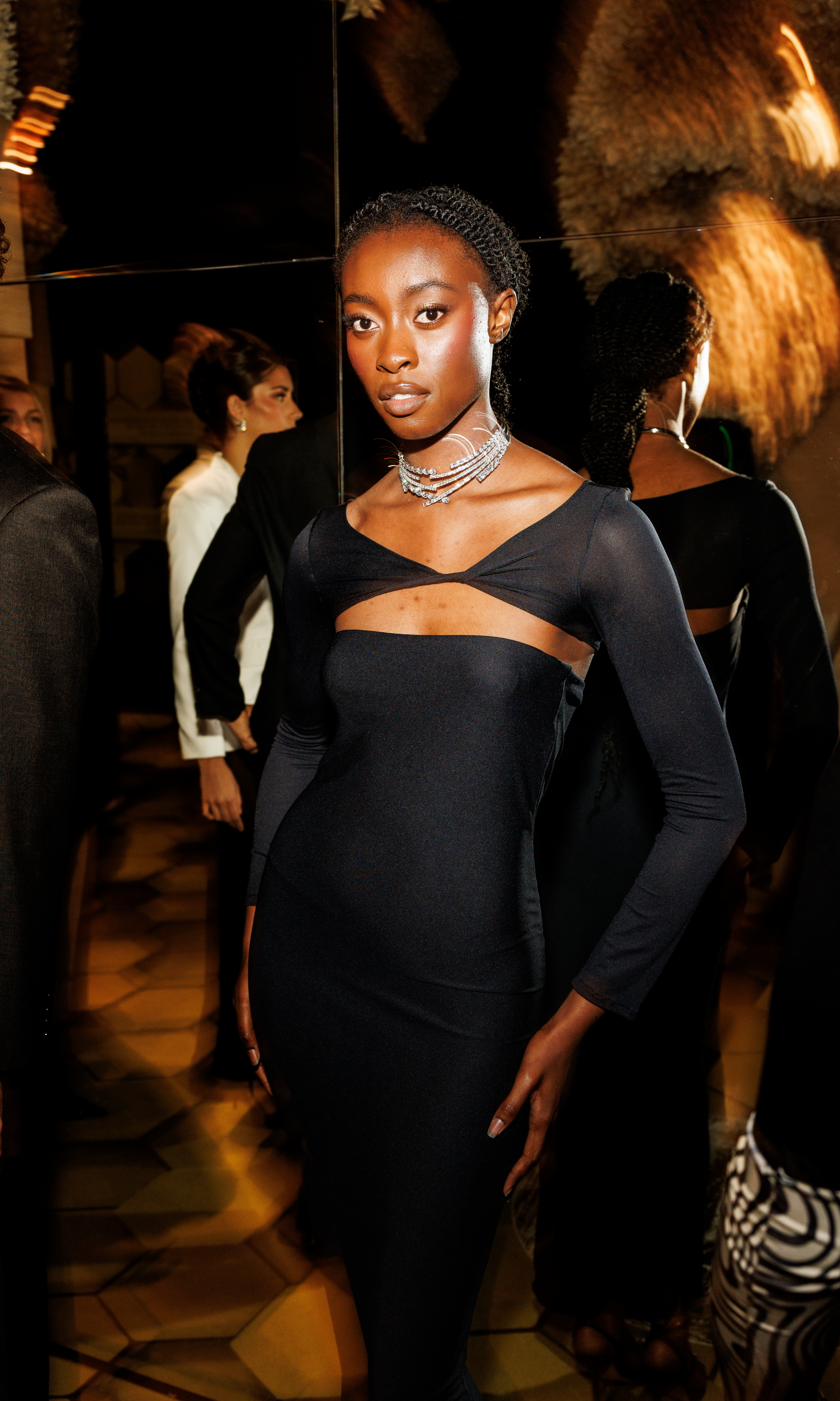 The Joseph Tassoni Silk Mesh Floor-Length Dress with Asymmetric Twist Shrug