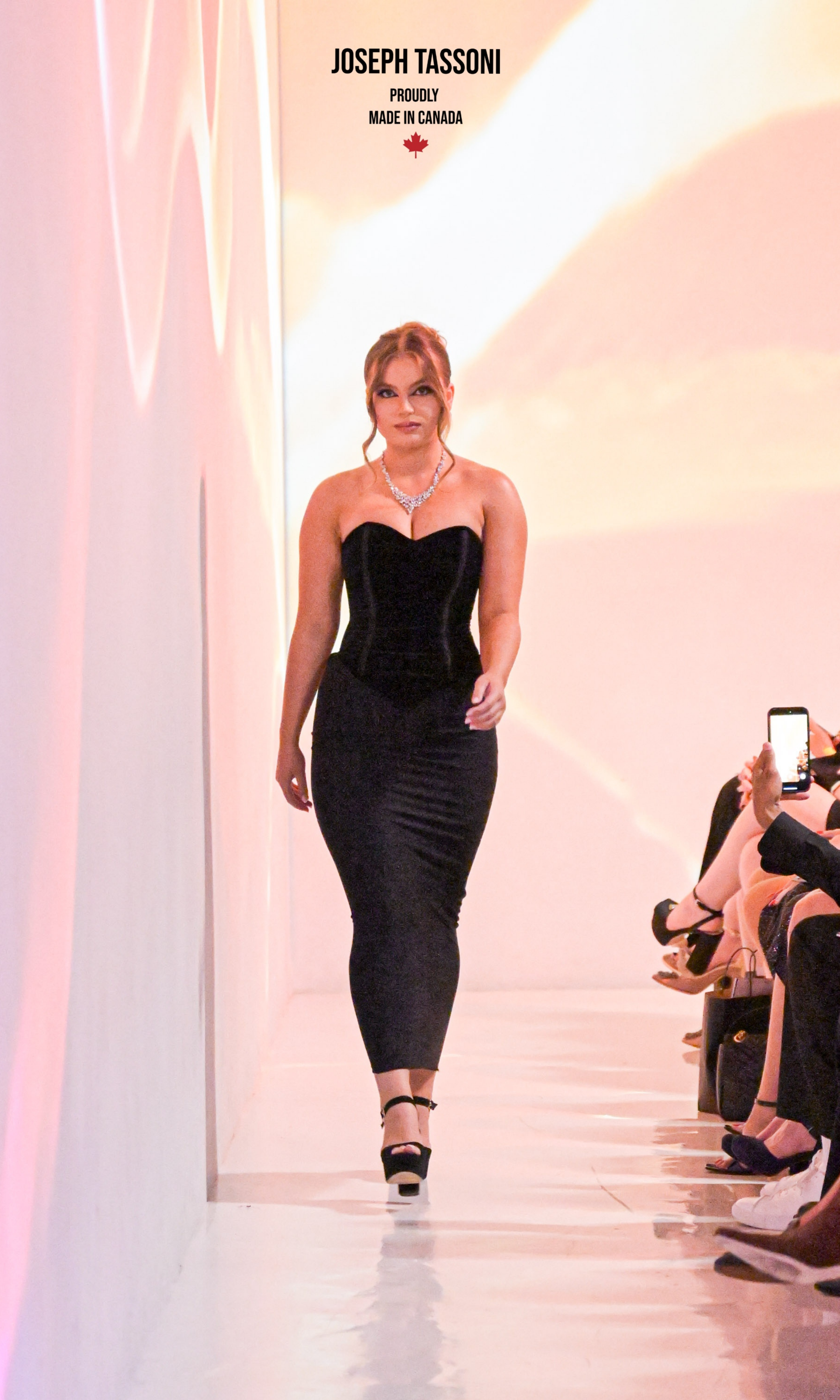 Joseph Tassoni Velvet Corset Top paired with the Black Silk Mesh Full-Length Skirt