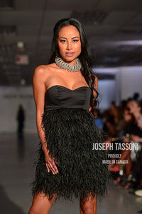 Joseph Tassoni Chic Black Strapless Ostrich Feather Cocktail Dress