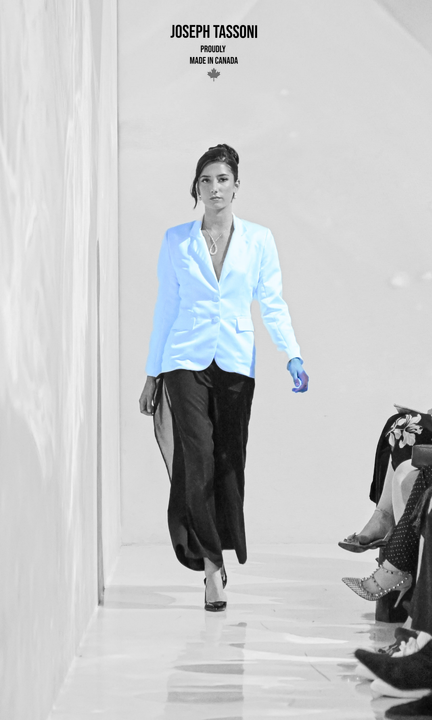 The Joseph Tassoni Ladies Silk Sateen Blazer paired with Flowing Chiffon-Suiting Pants