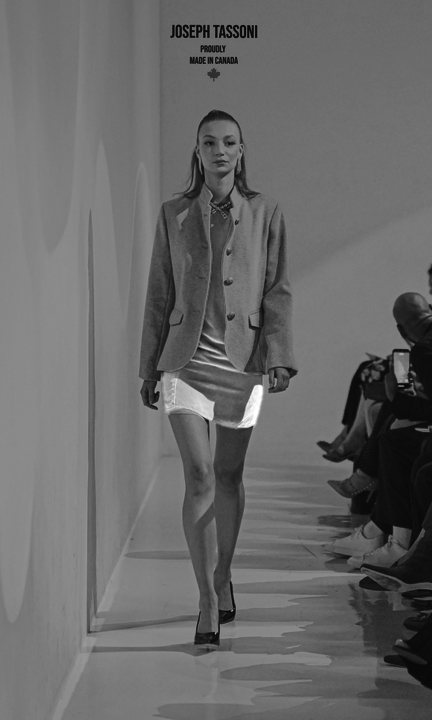 The Joseph Tassoni Ladies City Blazer paired with a Silk Velvet A-Line Dress