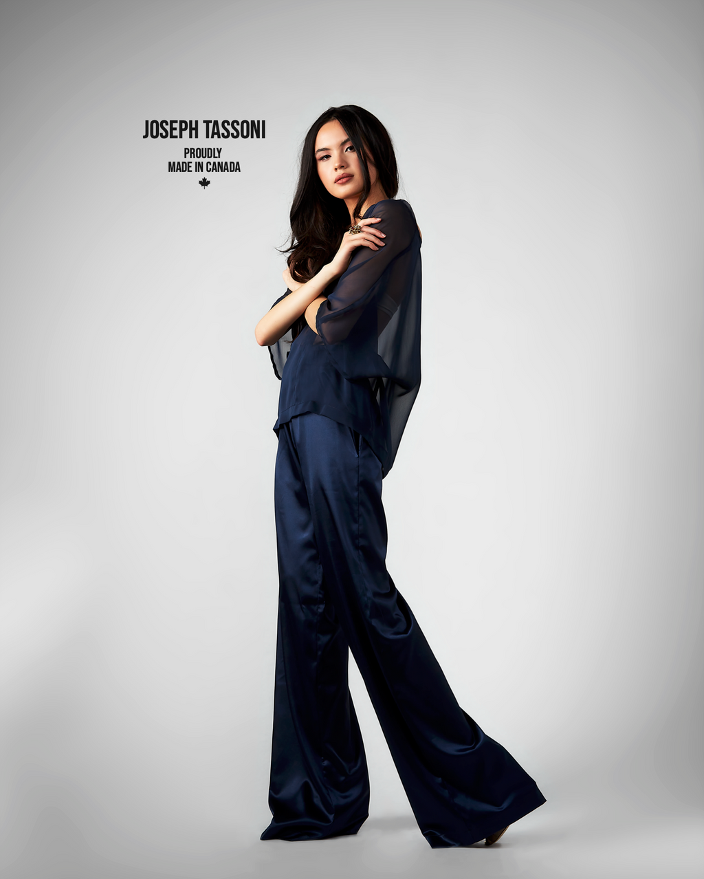 JT Ladies Silk Charmeuse Wide Leg Pant