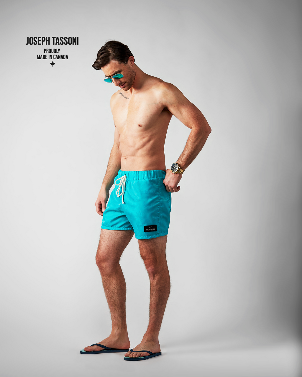 JT Men's Beach Fit Swim Trunks - Aqua Camo